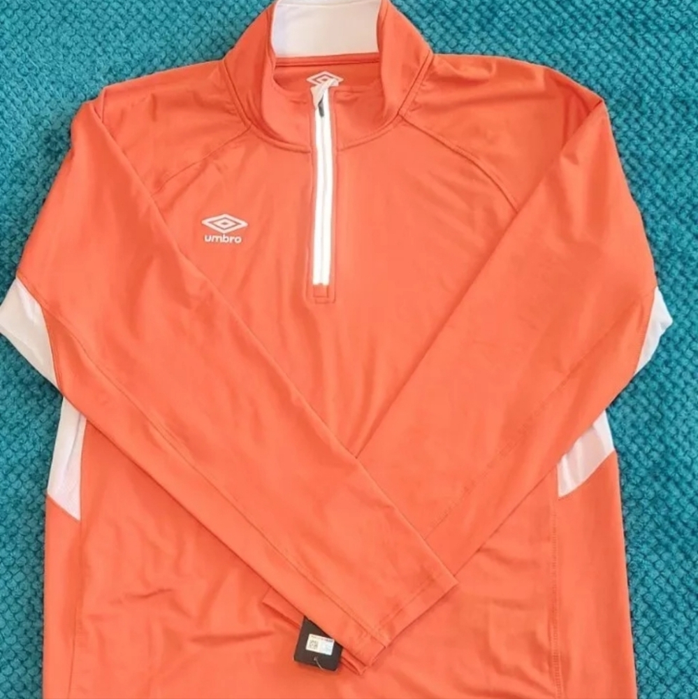 Mens Umbro Sweat Shirt XL Long Sleeve Orange Soccer Shots Goalie Style Zip top